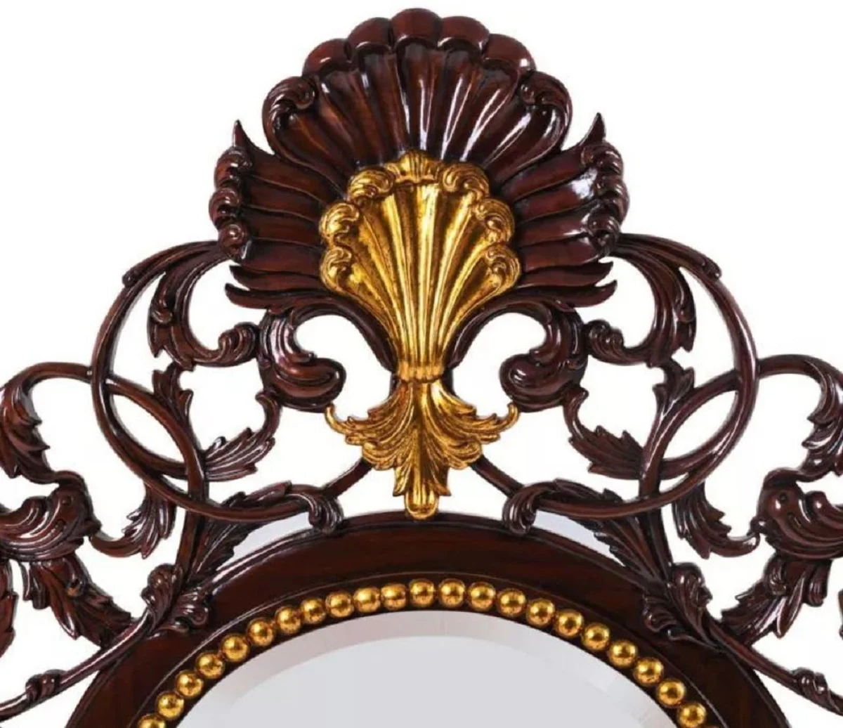 Luxus Barock Spiegel Dunkelbraun / Antik Gold - Handgefertigter Mahagoni Wandspiegel im Barockstil - Luxus Möbel im Barockstil - Barock Möbel - Edel & Prunkvoll
