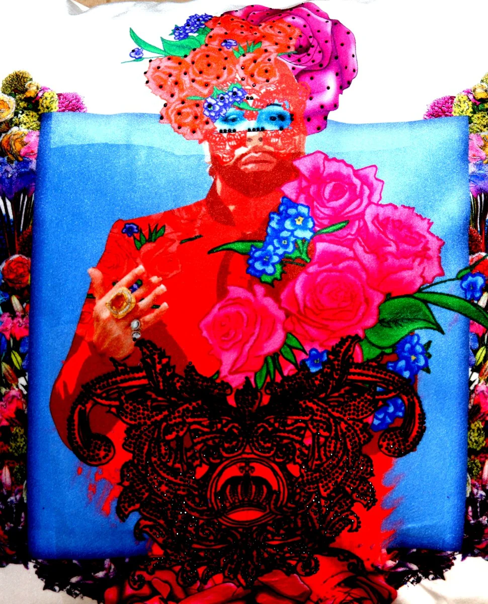 Harald Glööckler Designer Deko Kissen Pompöös by mit Glitzersteinen Pink Roses - Art Collection -