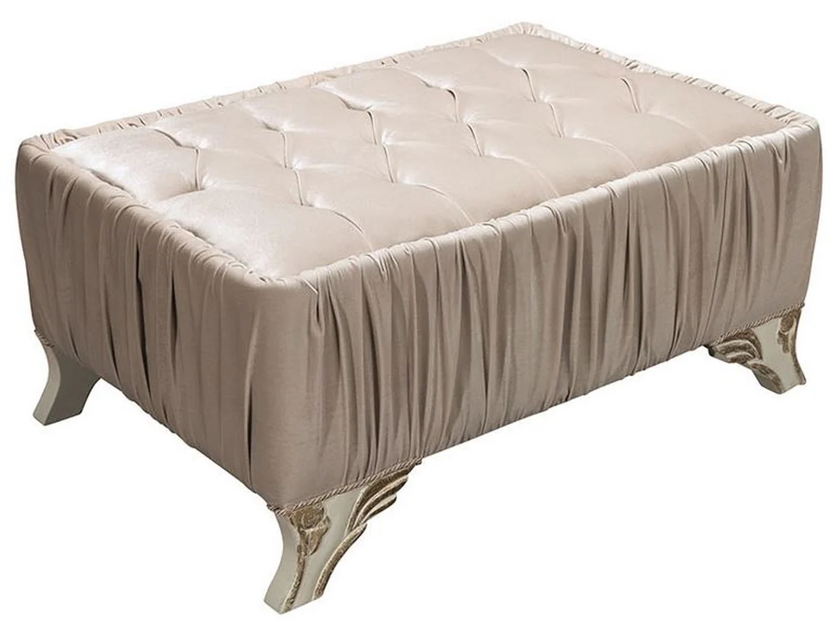 Luxus Barock Couchtisch Grau / Creme / Gold 100 x 80 x H. 45 cm - Wohnzimmertisch mit Glitzersteinen - Wohnzimmer Möbel im Barockstil