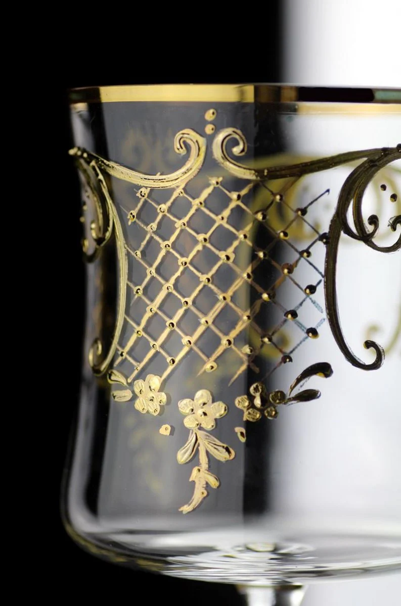 Luxus Barock Brandy Glas 6er Set Gold Ø 8,5 x H. 14,5 cm - Handgefertigte und handbemalte Cognacgläser - Hotel & Restaurant Accessoires - Luxus Qualität