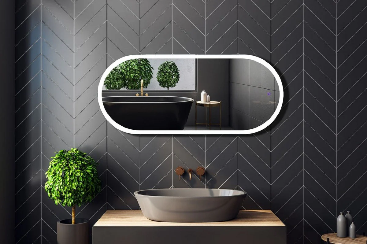 Luxus Badezimmer Spiegel 45 x 2,5 x H. 105 cm - Ovaler Wandspiegel mit LED Beleuchtung - Badezimmer Möbel - Badezimmer Accessoires - Luxus Möbel