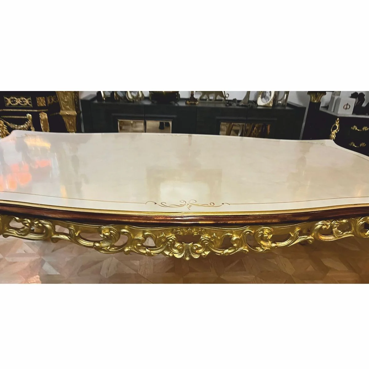 Luxus Barock Esstisch Creme / Gold / Braun 225 cm - Barock Esszimmer Möbel