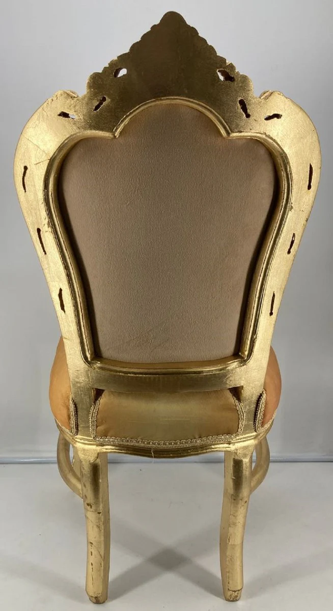 Barock Esszimmer Stuhl Gold Muster / Gold - Handgefertigter Antik Stil Massivholz Stuhl - Barock Esszimmer Möbel