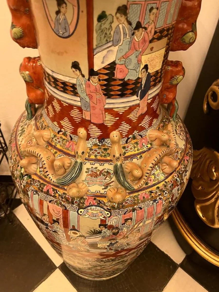 Luxus Barock Deko Vase Mehrfarbig Ø 33 x H. 92 cm - Antike Chinesische Porzellan Vase - Chinesische Luxus Barock Deko Accessoires