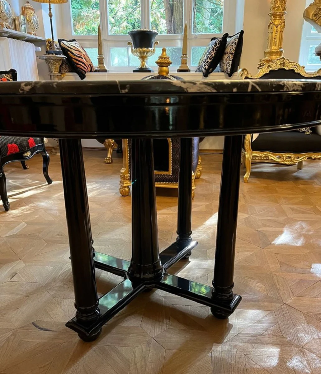 Luxus Esstisch Schwarz Ø 120 x H. 80 cm - Runder Massivholz Küchentisch mit Marmorplatte - Esszimmer Möbel - Luxus Möbel