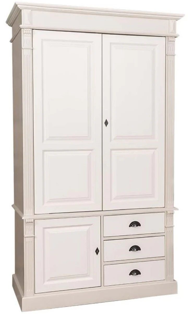 Landhausstil Kleiderschrank Beige / Creme 120 x 59 x H. 210 cm - Massivholz Schlafzimmerschrank mit 3 Türen und 3 Schubladen - Landhausstil Schlafzimmermöbel