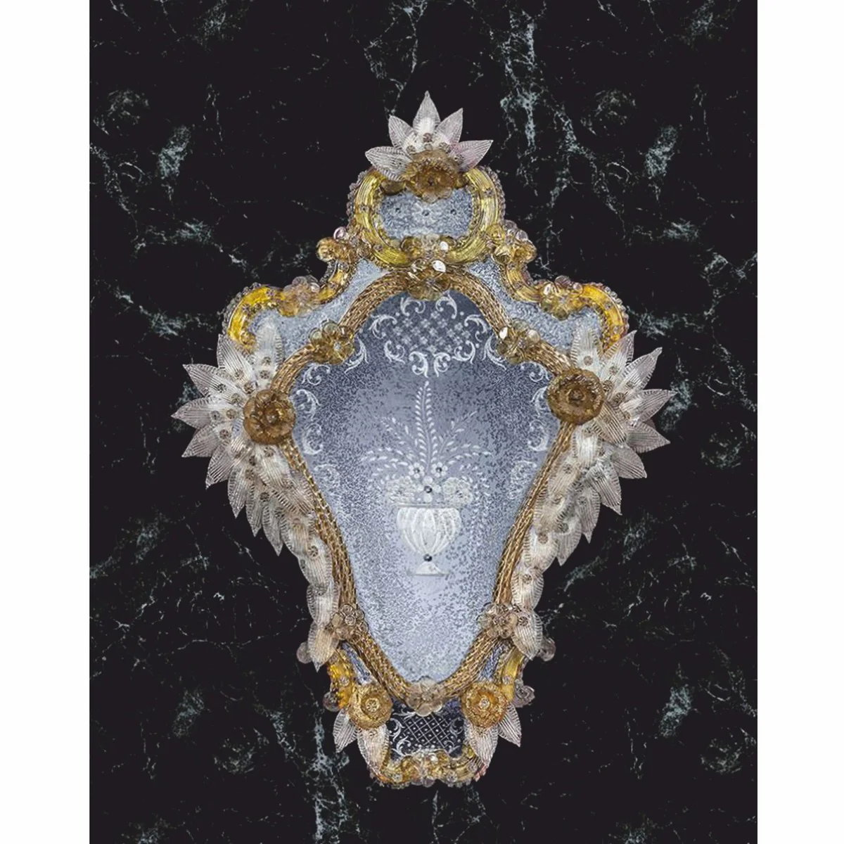 Luxus Barock Spiegel Gelb H. 75 cm - Made in Italy