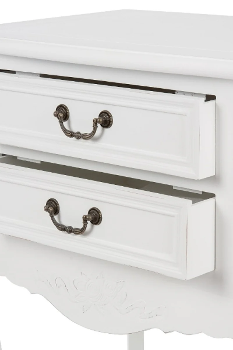 Landhausstil Shabby Chic Beistelltisch mit 2 Schubladen Antik Weiß 55 x 40 x H. 73 cm - Landhausstil Möbel