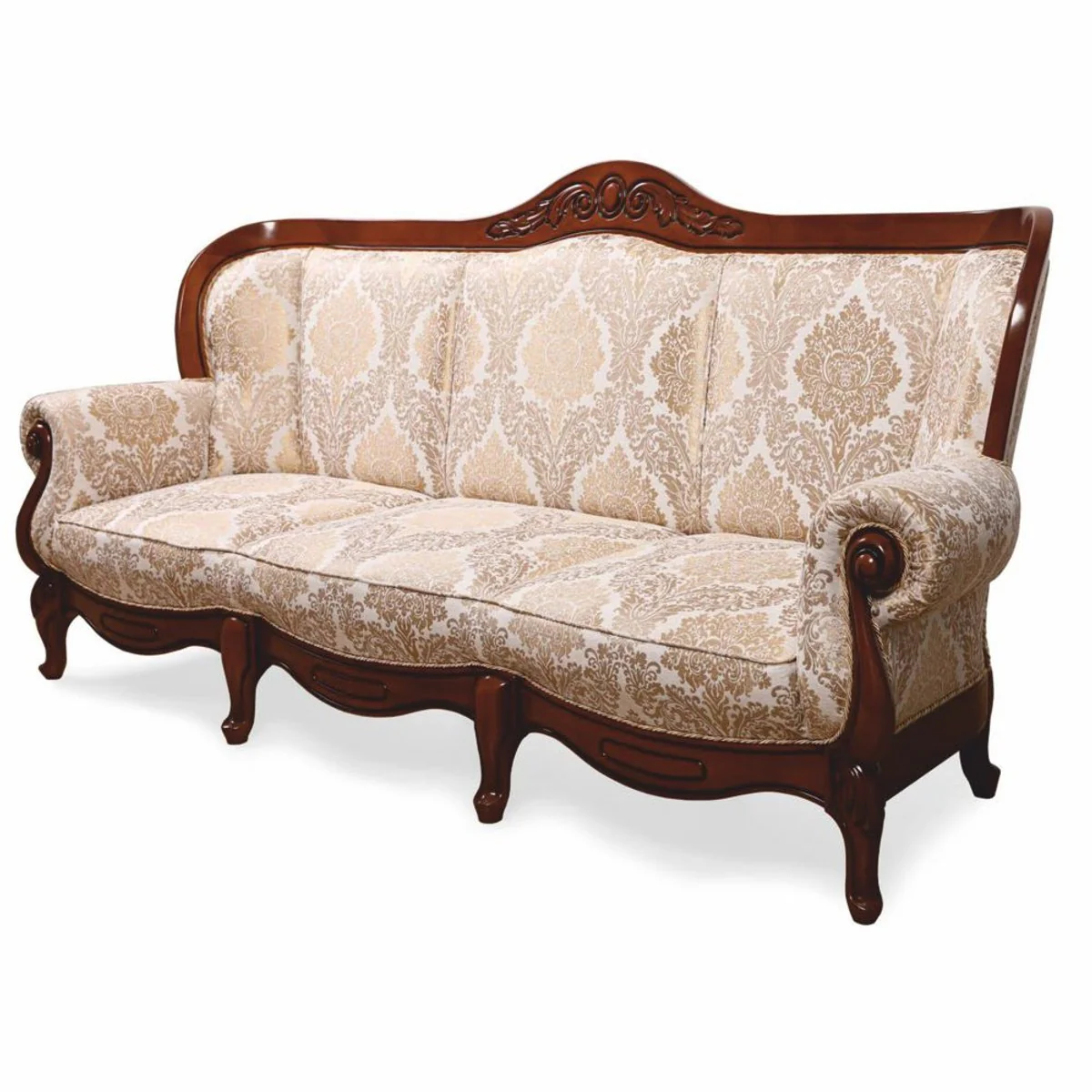 Luxus Barock Sofa Weiß / Gold / Dunkelbraun 240 cm - Barockstil Wohnzimmer Möbel