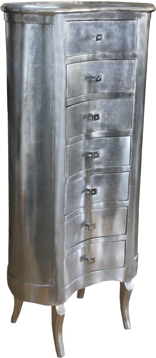Barock Kommode Silber mit 7 Schubladen Oval - Antik Stil - Barock Möbel