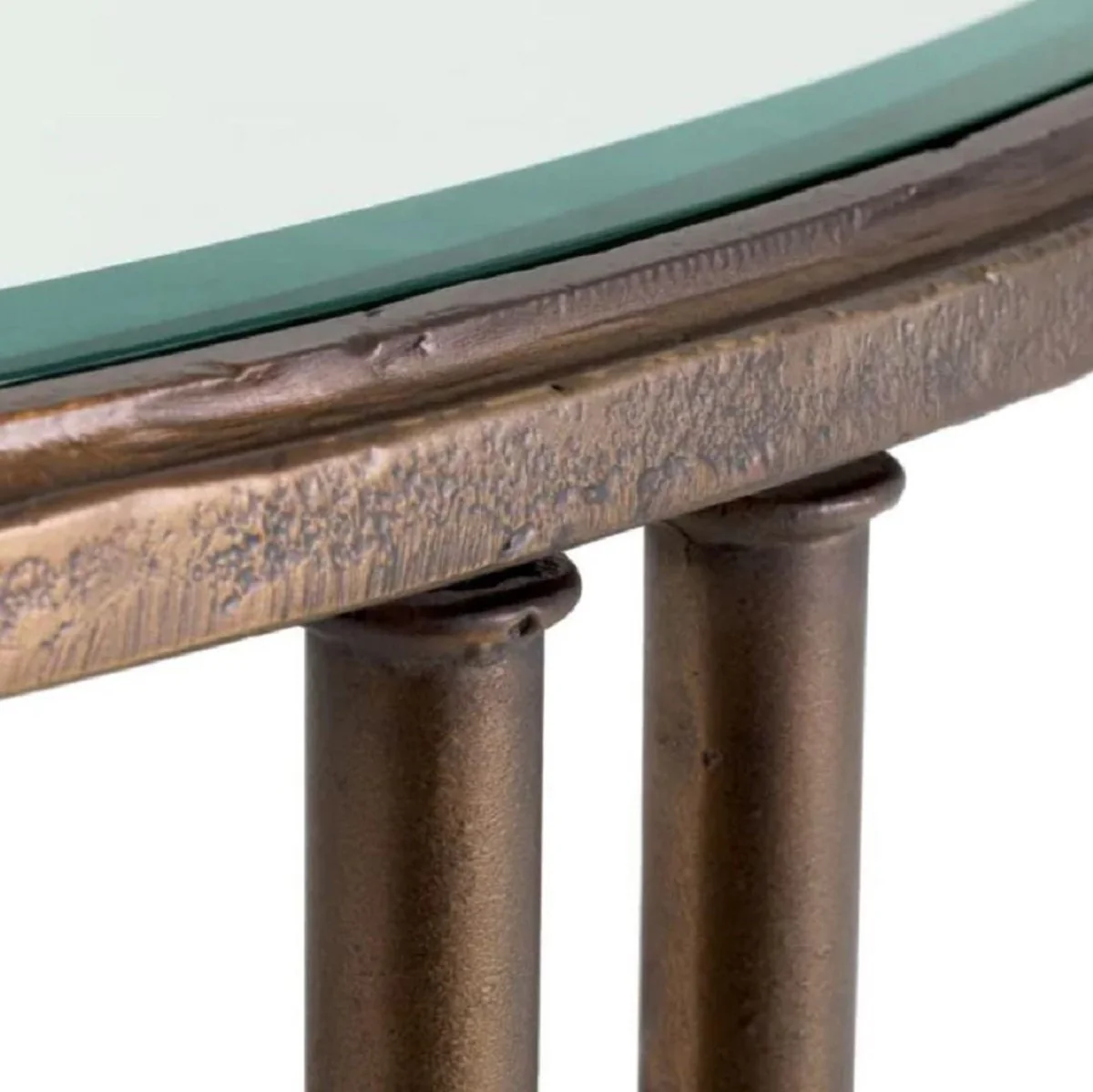 Luxus Barock Beistelltisch mit Glasplatte Bronze Ø 62 x H. 64 cm