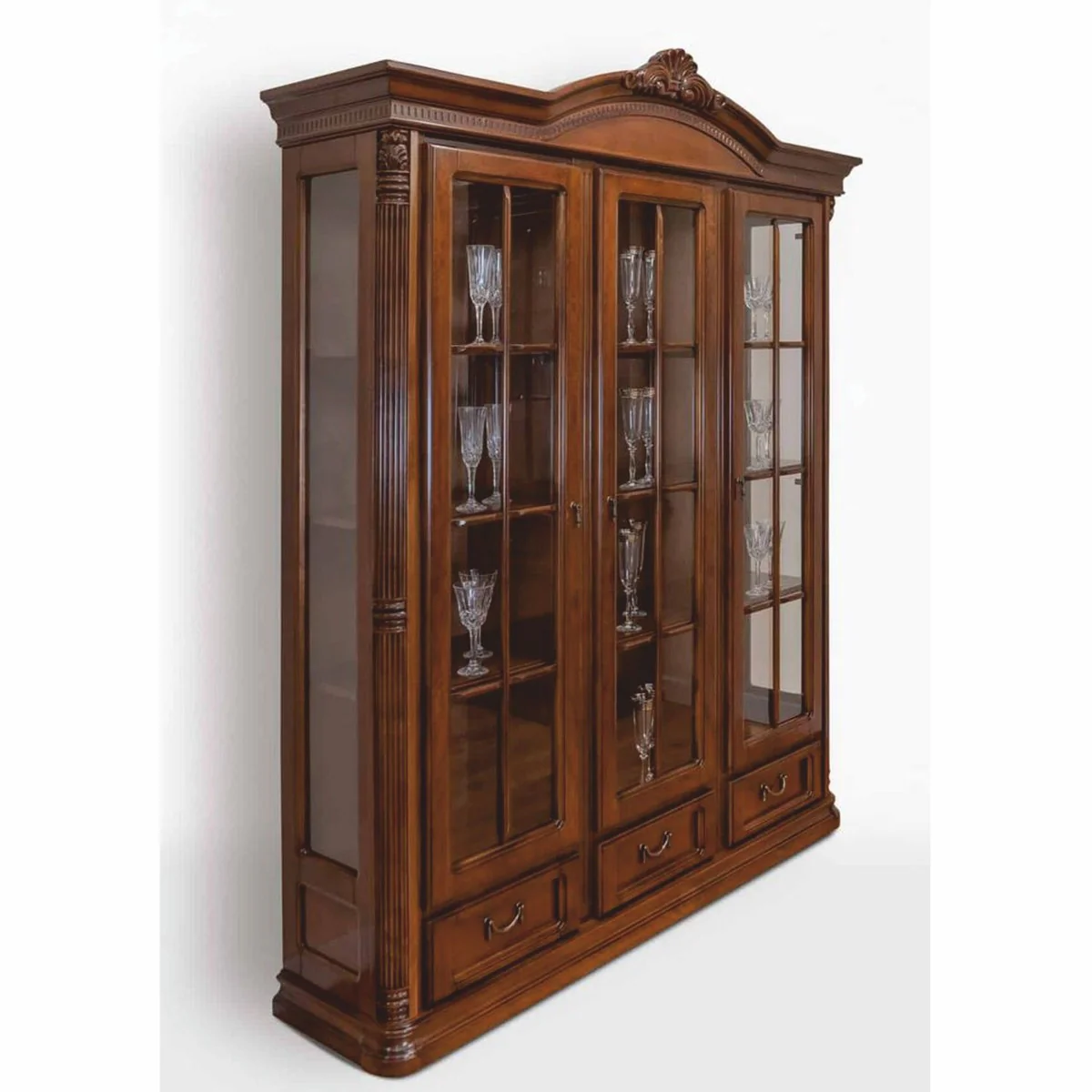 Luxus Barock Vitrine Dunkelbraun 178 x H. 220 cm - Barock Möbel