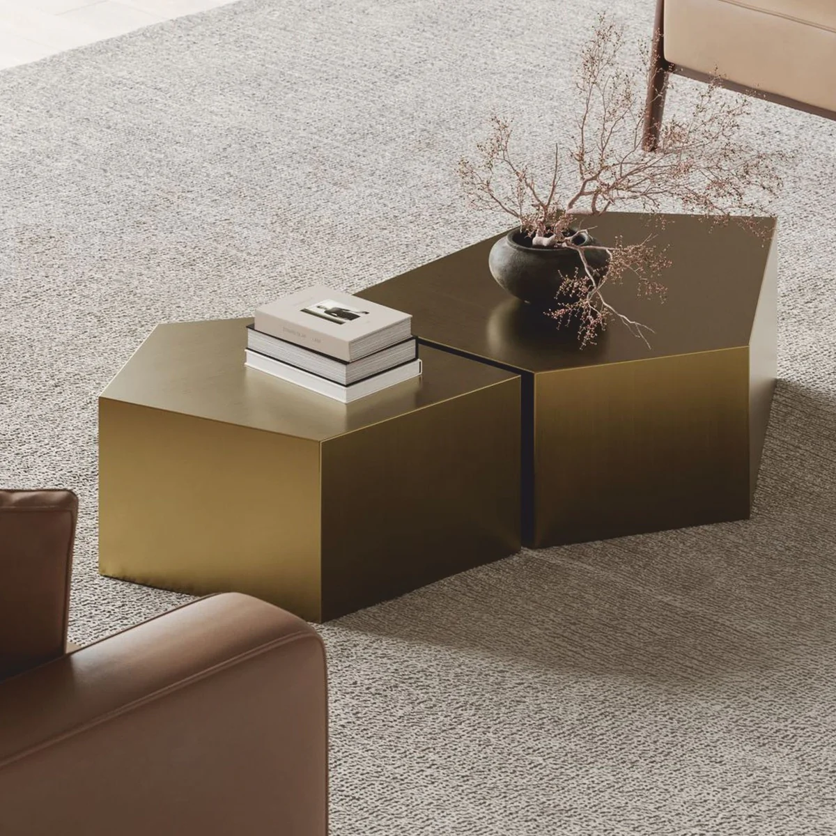 Luxus Metall Couchtisch Set Messing - Hotel & Wohnzimmer Möbel