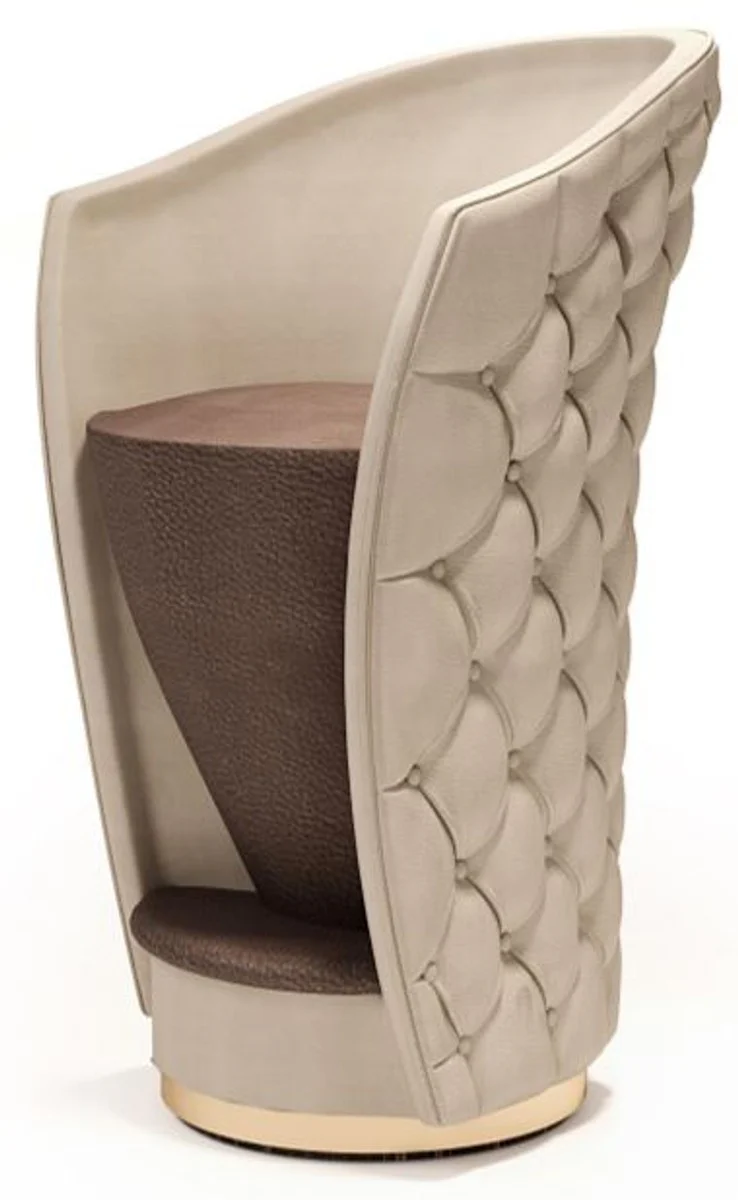 Luxus Chesterfield Echtleder Barstuhl Beige / Braun / Gold 66 x 66 x H. 103 cm - Handgefertigter drehbarer Barstuhl mit hochwertigem Leder - Hotel Möbel - Luxus Qualität - Made in Italy