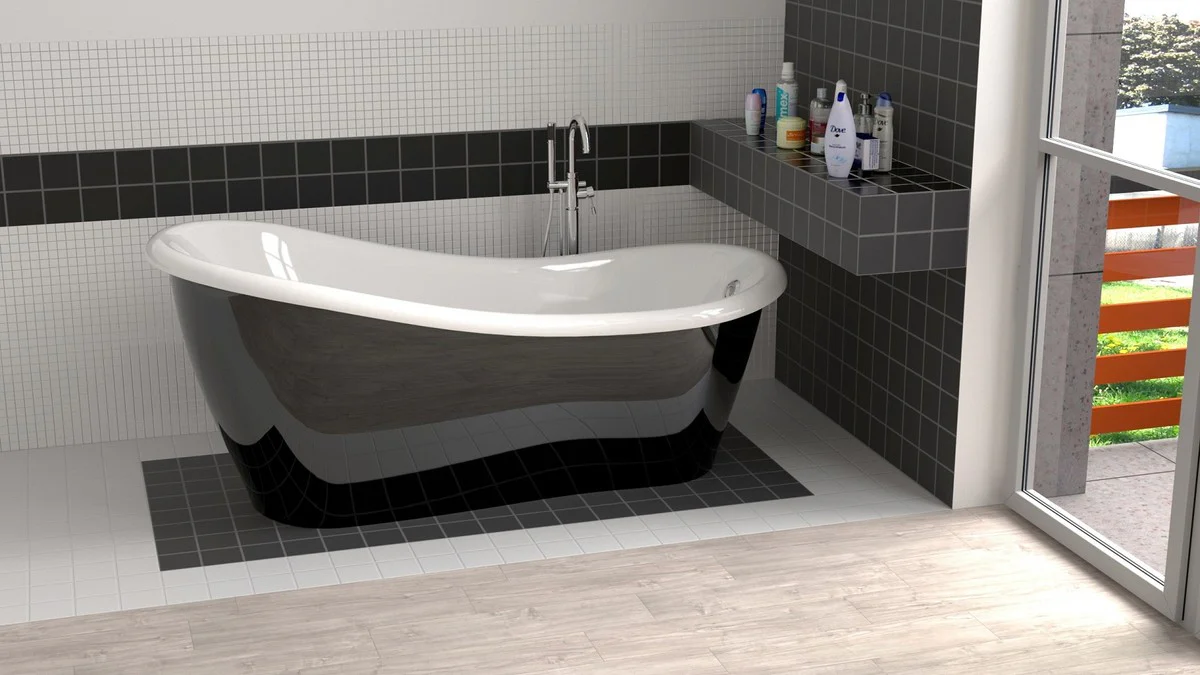 Luxus Jugendstil Badewanne Schwarz / Weiß 170 x 80 x H. 70,5 cm - Freistehende Retro Antik Badewanne - Badezimmer Möbel