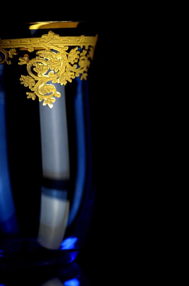 Luxus Barock Wasserglas 6er Set Blau / Gold Ø 9 x H. 12 cm - Handgefertigte und handbemalte Wassergläser - Biergläser - Weingläser - Hotel & Restaurant Accessoires - Luxus Qualität