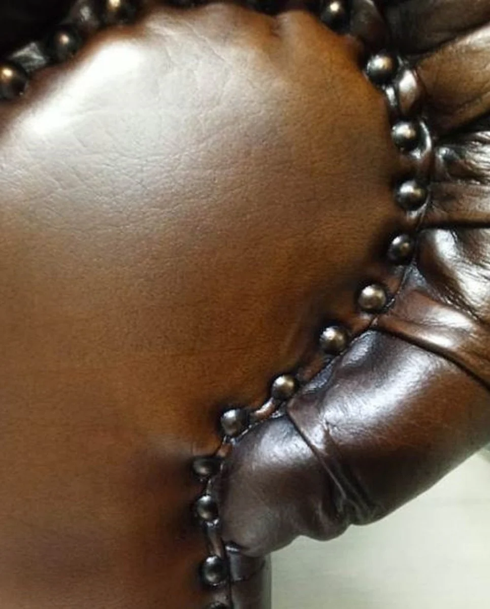 Luxus Chesterfield Leder Sofa Vintage Dunkelbraun 240 x 100 x H. 80 cm - Echtleder Wohnzimmer Sofa - Wohnzimmer Möbel - Chesterfield Möbel - Luxus Möbel - Luxus Wohnzimmer Einrichtung