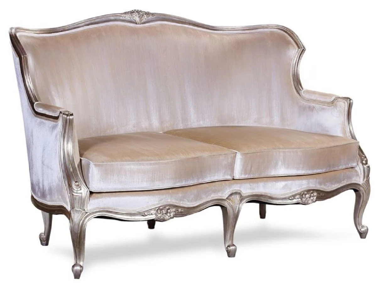 Luxus Barock Sofa Silber / Antik Silber - Prunkvolles Wohnzimmer Sofa im Barockstil - Barock Wohnzimmer Möbel - Edel & Prunkvoll