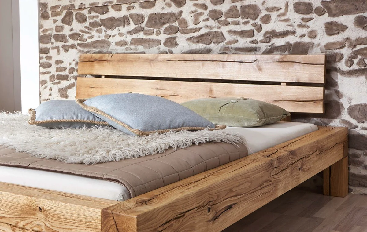 Luxus Doppelbett Naturfarben - Verschiedene Größen - Massivholz Bett mit Kopfteil und Matratze - Schlafzimmer Möbel - Hotel Möbel - Luxus Möbel - Luxus Einrichtung