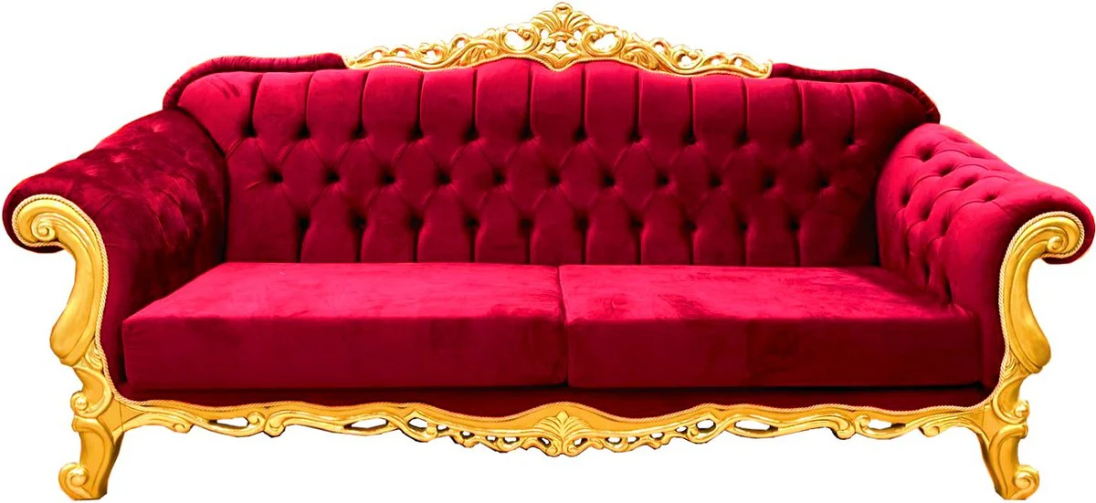 Luxus Barock Sofa Bordeaux / Gold 240 cm - Prunkvolles Wohnzimmer Sofa - Möbel im Barockstil