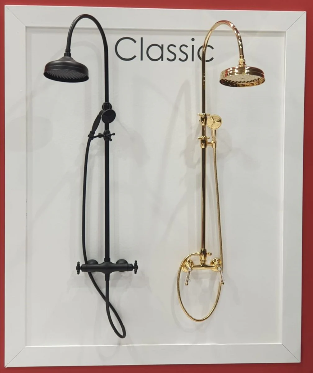 Luxus Badezimmer Duschgarnitur Schwarz H. 111-138,5 cm - Brauseset mit Überkopfbrause und Handbrause - Badezimmer Accessoires - Luxus Qualität - Made in Italy