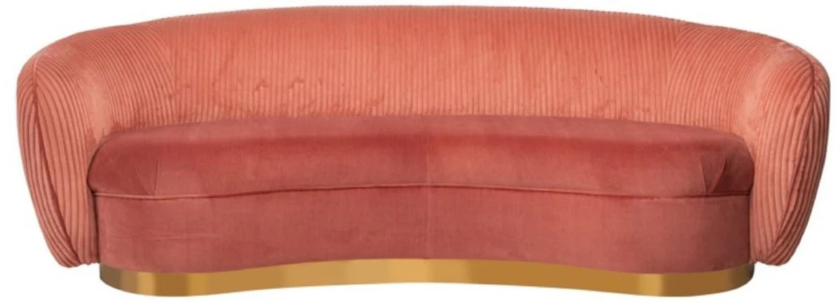 Luxus Sofa Rosa / Gold 221 x 98 x H. 72 cm - Gebogenes Wohnzimmer Sofa - Wohnzimmer Möbel - Wohnzimmer Einrichtung - Luxus Möbel - Luxus Einrichtung - Möbel Luxus