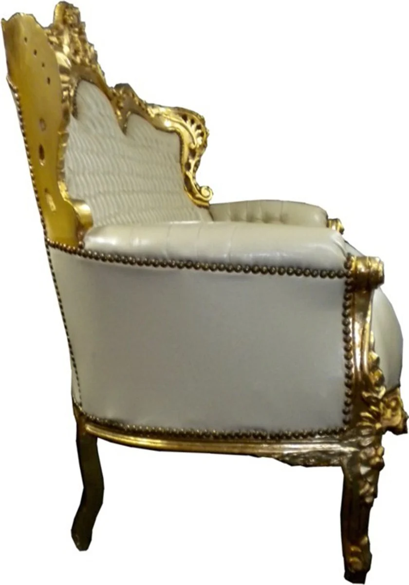 Barock Sofa Garnitur Master Creme/Gold Lederoptik