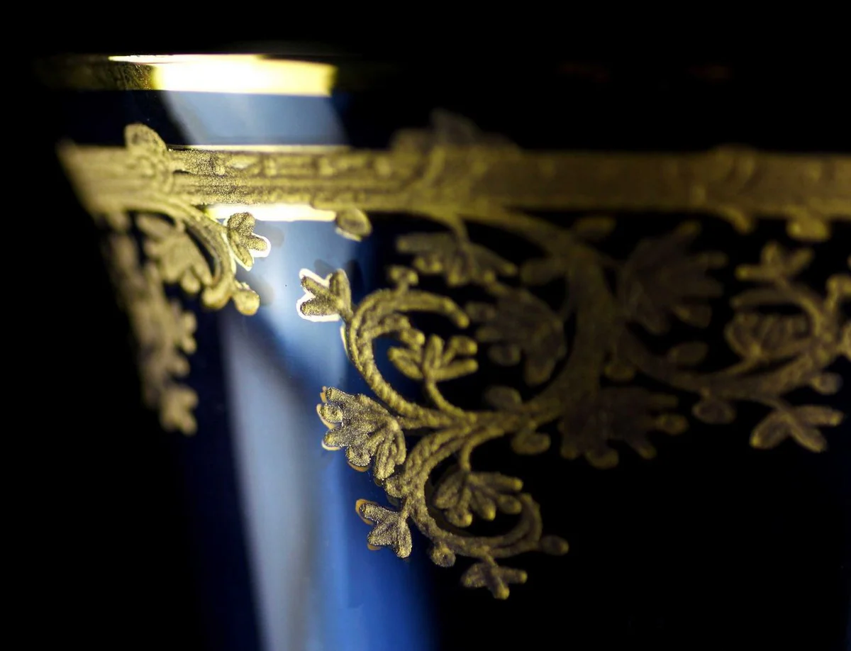 Luxus Barock Likörglas 6er Set Blau / Gold Ø 6,5 x H. 18,5 cm - Handgefertigte und handbemalte Likörgläser - Hotel & Restaurant Accessoires - Luxus Qualität