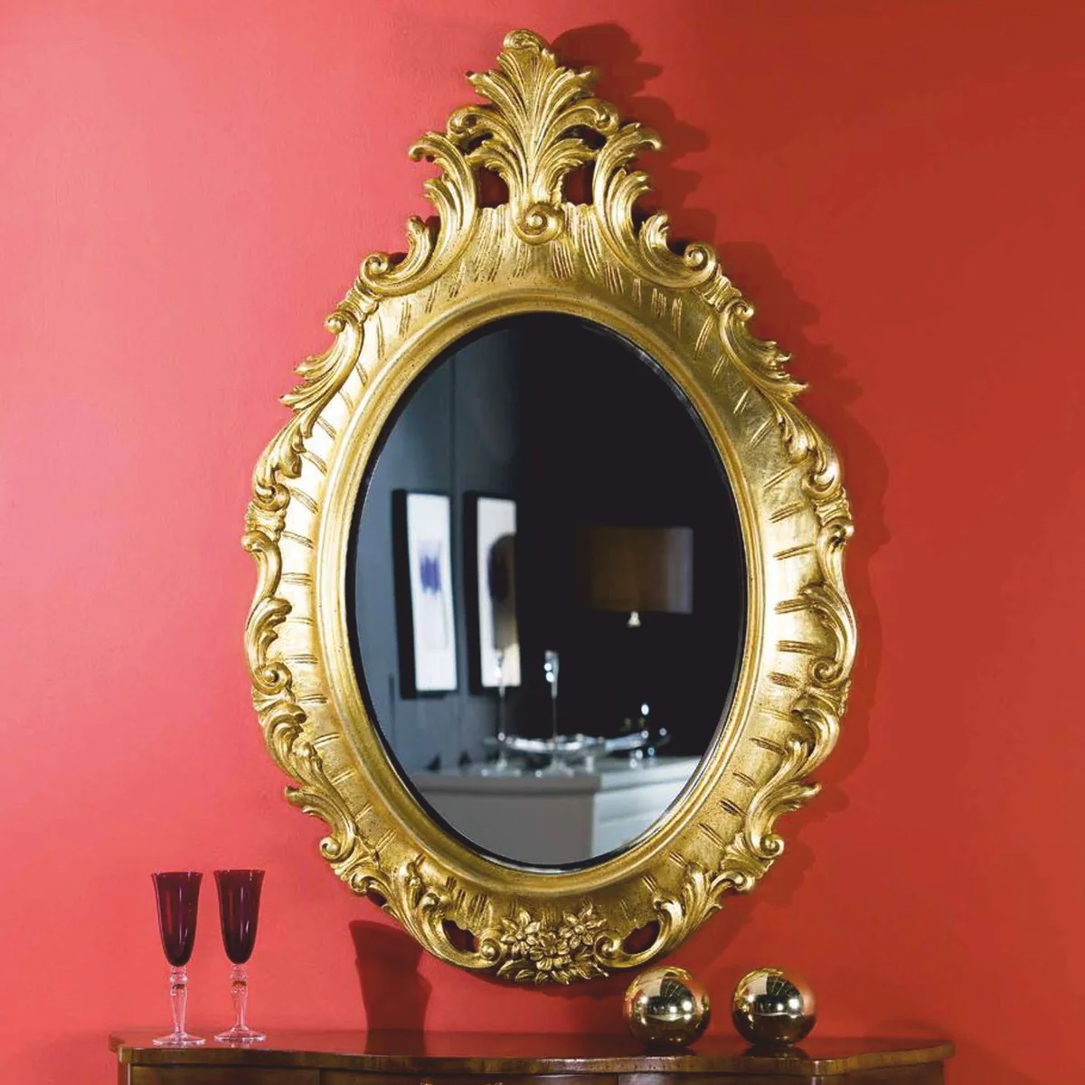 Luxus Barock Spiegel Gold H. 133 cm - Barock Möbel - Made in Italy