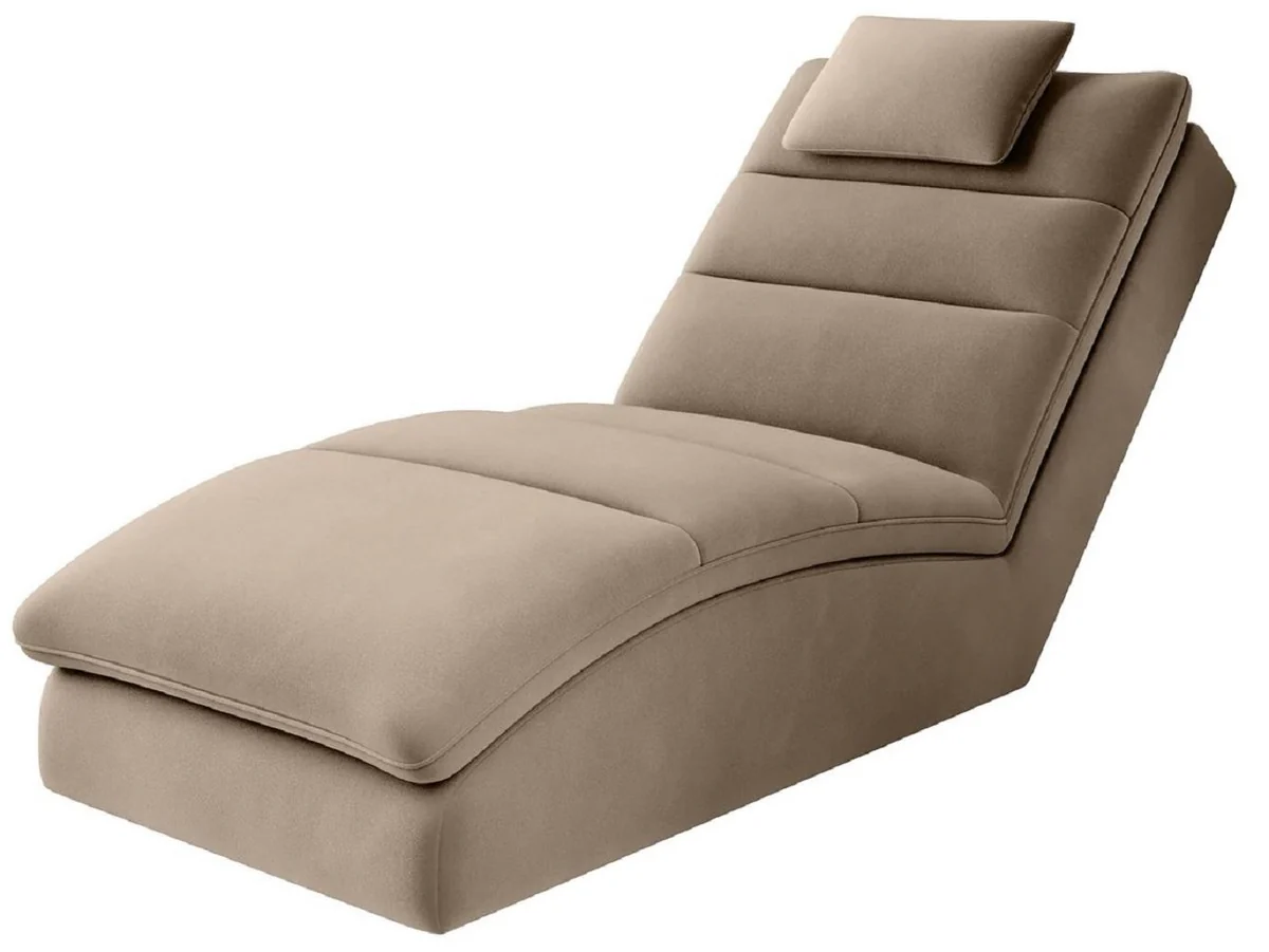 Luxus Samt Chaiselongue mit Kopfkissen Hellbraun 170 cm
