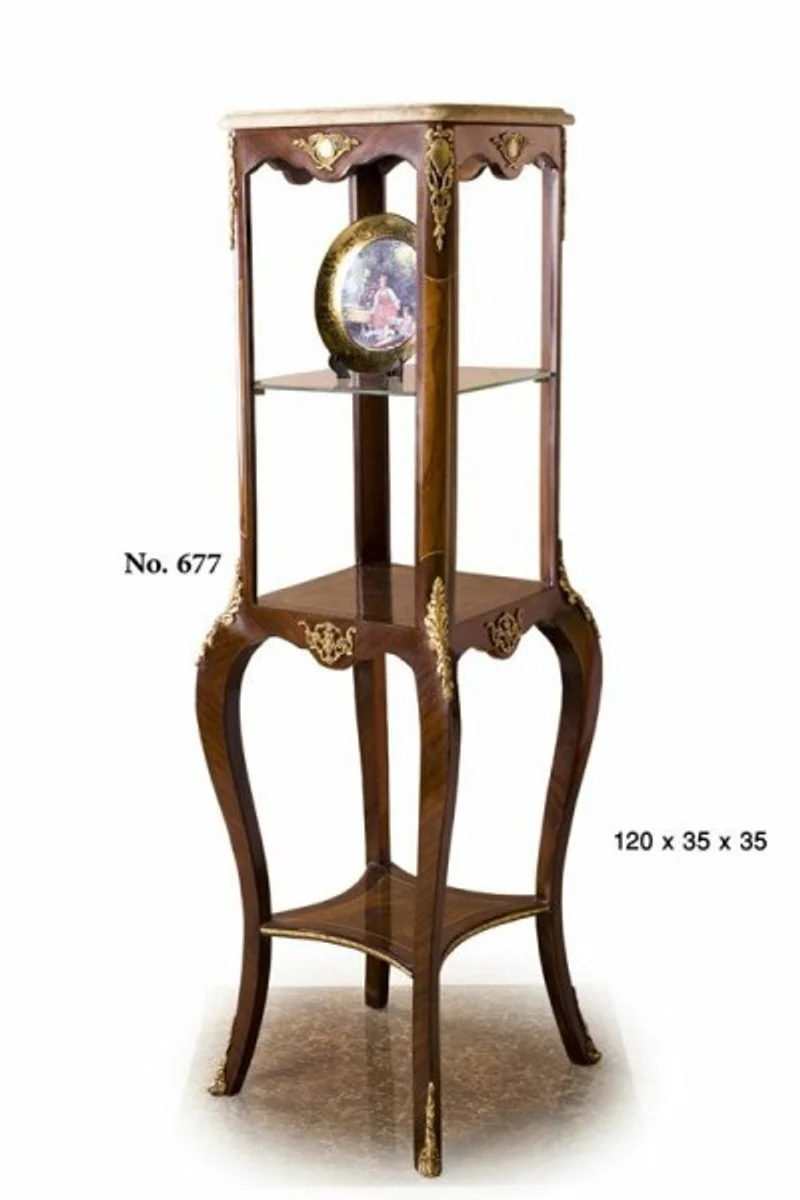 Barock Beistelltisch mit Marmorplatte 35 x 35 x H. 120 cm - Luxus Beistelltisch