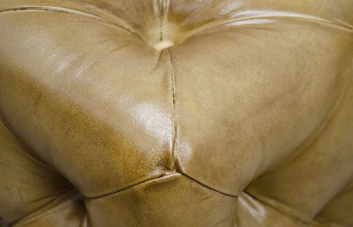 Luxus Echtleder Fußhocker Sandfarben 64 x 64 x H. 46 cm - Chesterfield Möbel