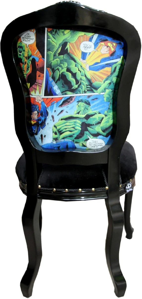Luxus Barock Esszimmer Set Comic Mehrfarbig / Schwarz 55 x 54 x H. 103 cm - 4 handgefertigte Esszimmerstühle - Designer Stühle - Barock Esszimmermöbel