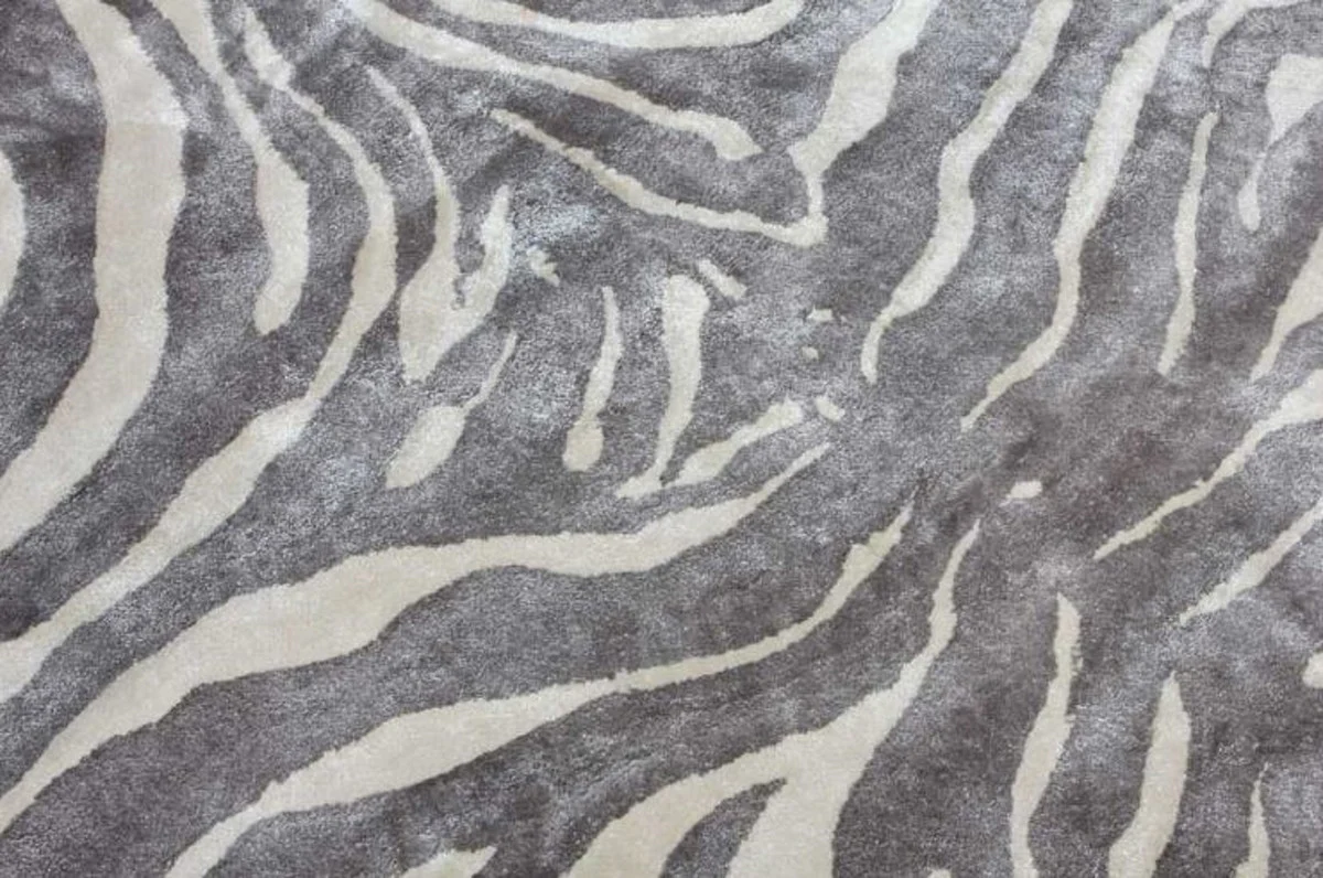 Luxus Viskose Teppich mit Zebra Design Grau / Creme / Rot 160 x 230 cm - Wohnzimmer Teppich - Moderner Schlafzimmer Teppich - Luxus Interior - Luxus Qualität