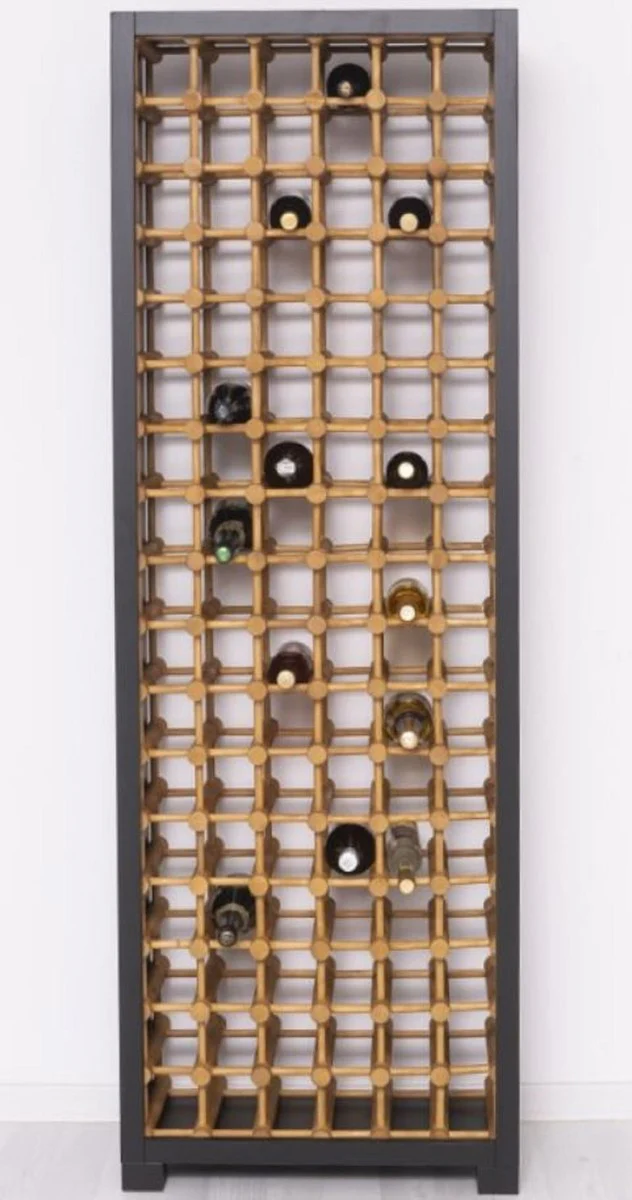 Landhausstil Massivholz Weinschrank Schwarz / Naturfarben 68 x 35 x H. 200 cm - Massivholz Weinregal im Landhausstil - Massivholz Bar Möbel - Landhausstil Bar Möbel