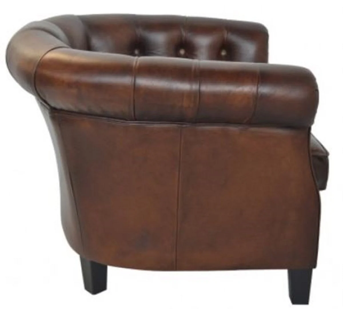 Luxus Chesterfield Leder Sessel Dunkelbraun / Schwarz 80 x 80 x H. 66 cm - Echtleder Wohnzimmer Sessel - Chesterfield Wohnzimmer Möbel