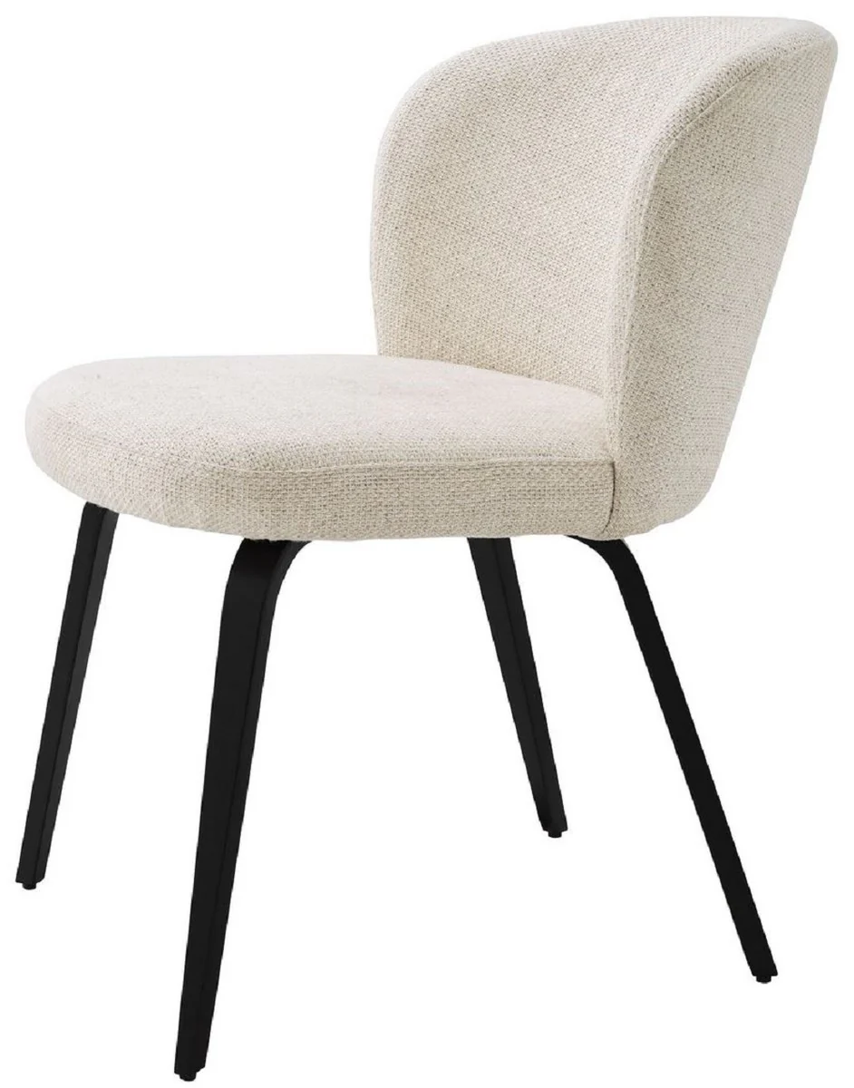 Luxus Esszimmerstuhl Naturfarben / Schwarz 57 x 69 x H. 81 cm - Gepolsterter Küchenstuhl im Retro Design - Luxus Retro Esszimmer Möbel