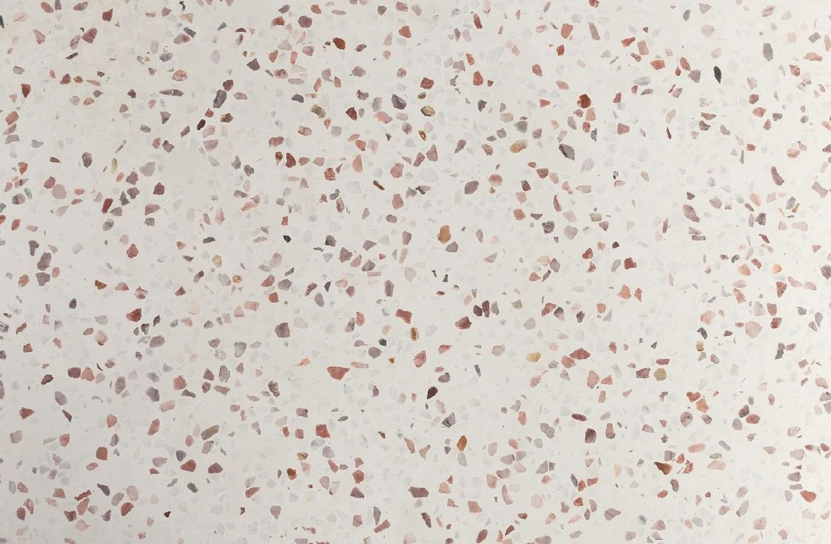 Luxus Couchtisch Weiß Ø 80 x H. 40 cm - Runder Terrazzo Naturstein Wohnzimmertisch - Wohnzimmer Möbel - Naturstein Möbel - Luxus Möbel - Luxus Einrichtung