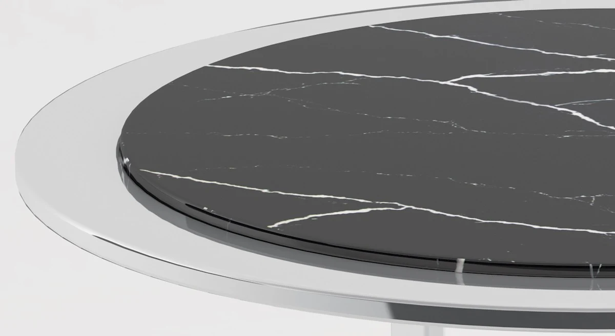 Luxus Wohnzimmer Set Silber / Schwarz - 1 Couchtisch mit Marmorplatte & 1 Beistelltisch mit Marmorplatte - Wohnzimmermöbel - Luxus Qualität