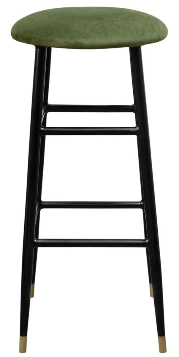 Luxus Barhocker Moosgrün / Schwarz Ø 37 x H. 76 cm - Barstuhl mit Samtstoff