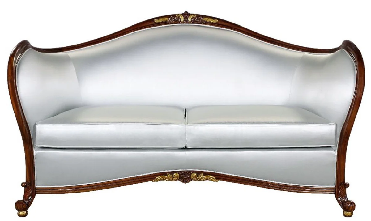 Luxus Barock Sofa Silber / Dunkelbraun / Gold - Prunkvolles Wohnzimmer Sofa im Barockstil - Barock Wohnzimmer Möbel - Edel & Prunkvoll