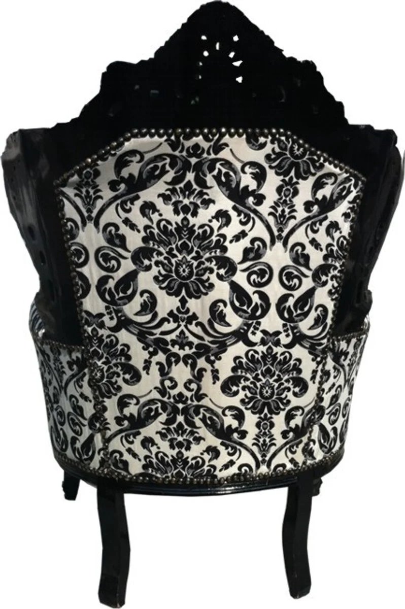 Barock Sessel King Black/White Flowers