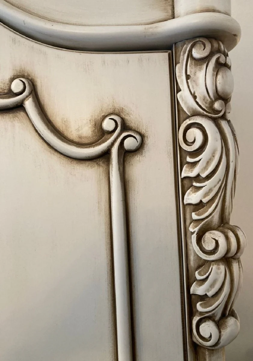 Luxus Barock Schlafzimmerschrank Antik Weiß / Braun - Prunkvoller Massivholz Schrank mit 2 Türen & Schublade - Barock Kleiderschrank - Schlafzimmer Möbel im Barockstil - Barock Möbel