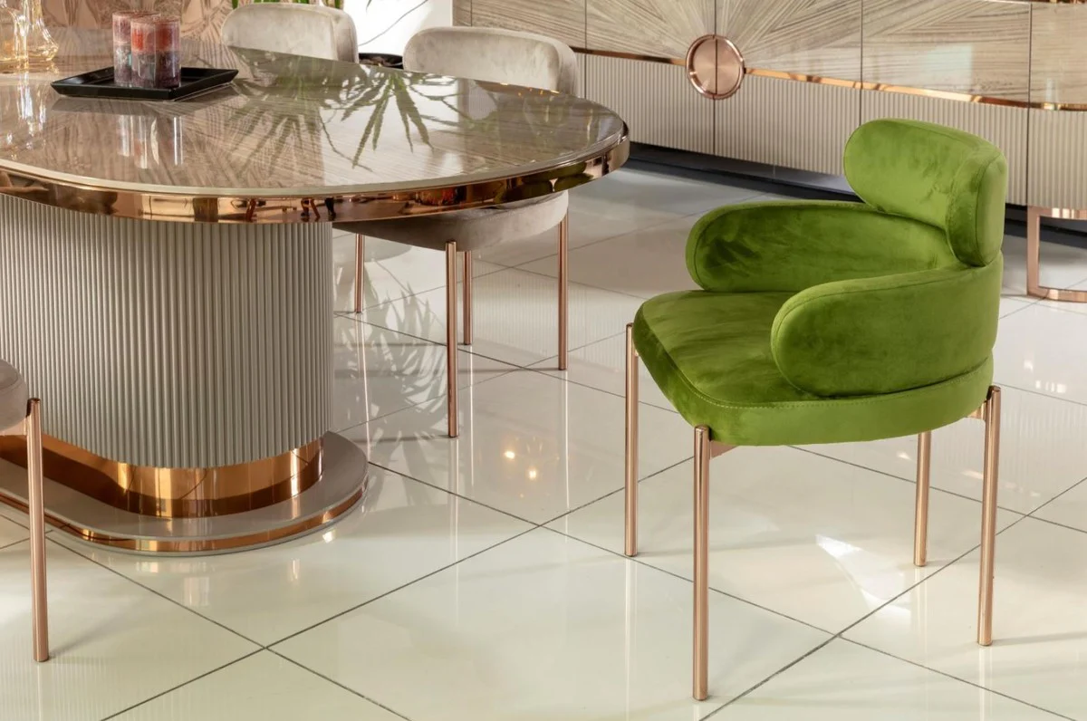 Luxus Esstisch Grau / Kupfer 220 x 105 x H. 75 cm - Ovaler Küchentisch - Esszimmer Möbel - Küchen Möbel - Luxus Möbel - Luxus Einrichtung