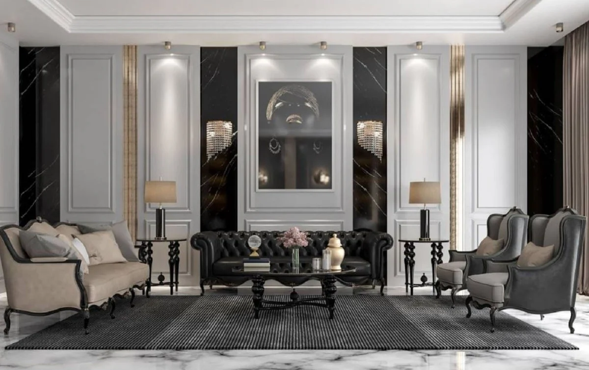 Luxus Barock Beistelltisch Schwarz - Handgefertigter Massivholz Tisch - Barock Wohnzimmer Möbel