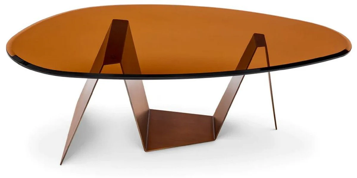 Luxus Couchtisch mit Glasplatte dunkel Messing / Braun 130 cm