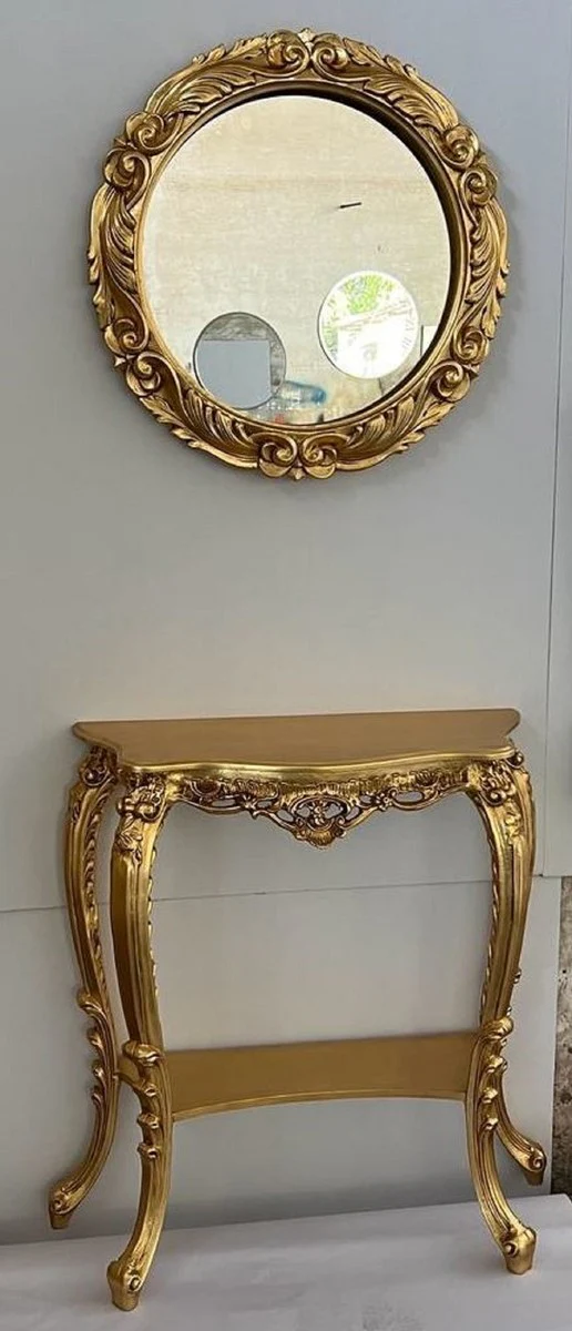 Luxus Barock Wandspiegel Gold - Prunkvoller Spiegel im Barockstil - Runder Barock Garderoben Spiegel - Luxus Qualität - Made in Italy