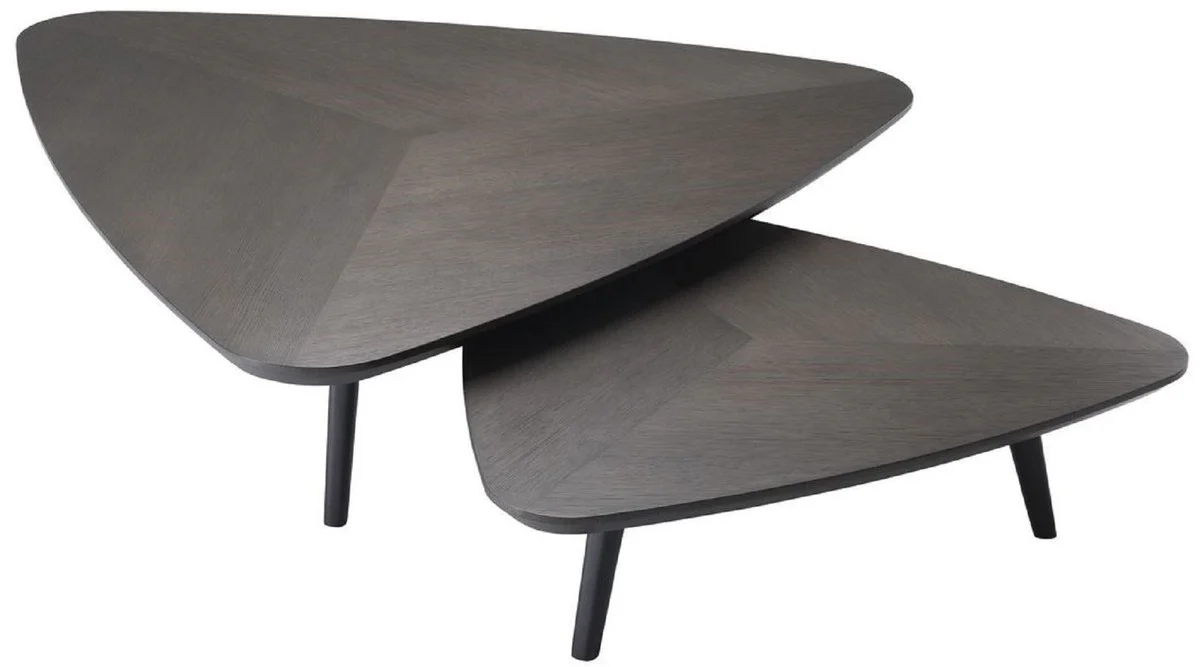 Luxus Couchtisch Set Mokkafarben - 2 Massivholz Wohnzimmertische - Wohnzimmer Möbel - Luxus Qualität