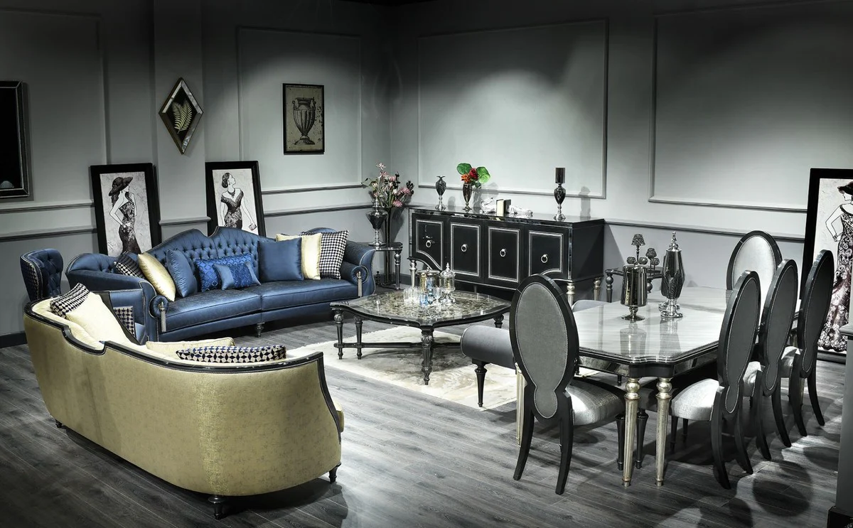 Luxus Barock Couchtisch Schwarz / Beige / Silber 126 x 126 x H. 50 cm - Wohnzimmer Möbel im Barockstil