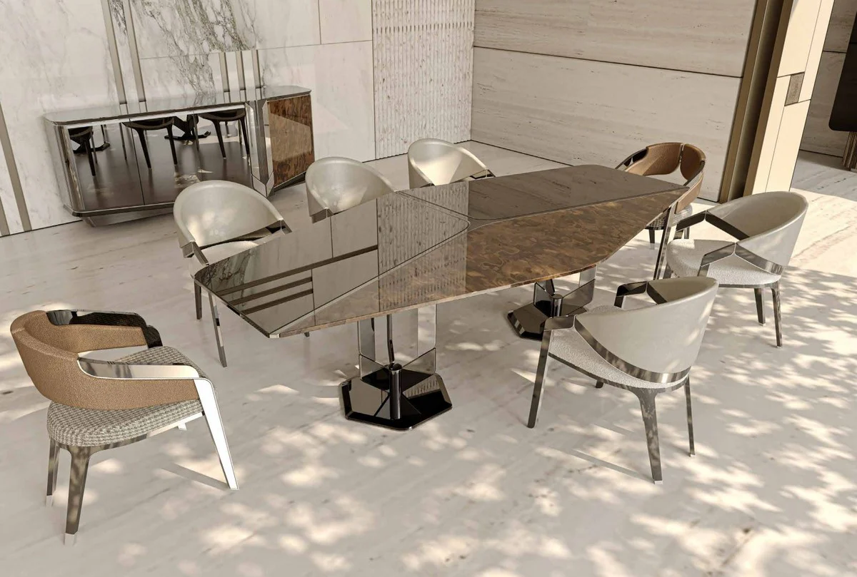Luxus Designer Esstisch Schwarz / Braun / Silber 250 x 116 x H. 78 cm - Luxus Möbel - Designer Möbel - Esszimmer Möbel - Hotel Möbel - Luxus Qualität